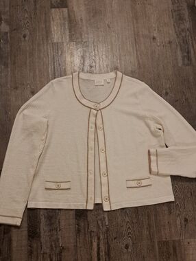 Cyrus Cream Cardigan with Tan Trim